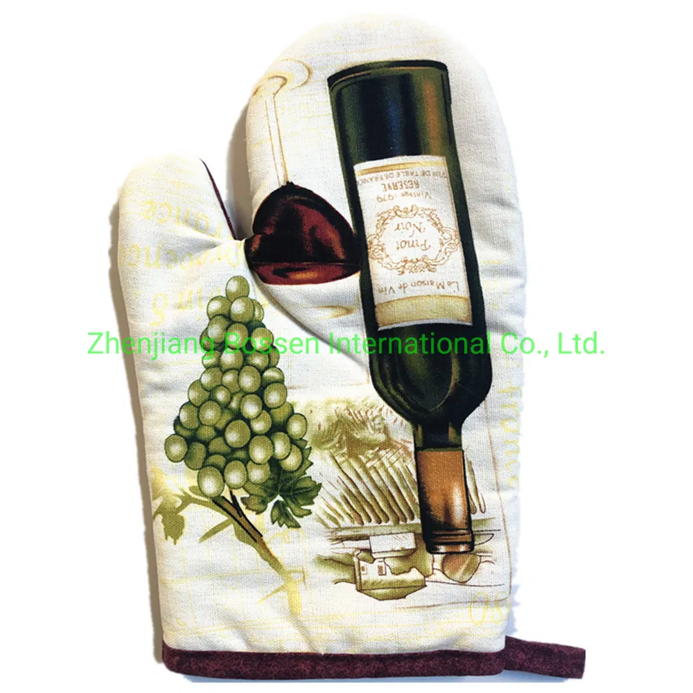 Custom Design Print Polyester Cotton Pot Mat Holder Oven Mitts Kitchen Set