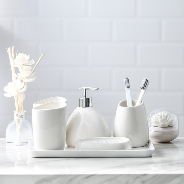 Neutral Tone Single Ceramic Dispenser Elegant Look Home Bathroom Accessories