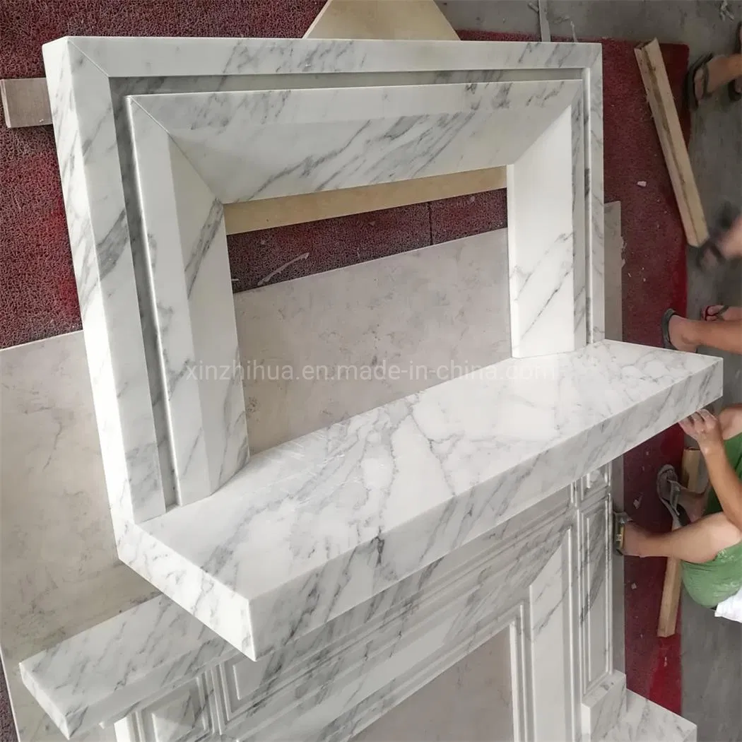 Statuario White Marble Panel Modern Design Living Room Fireplace Mantel