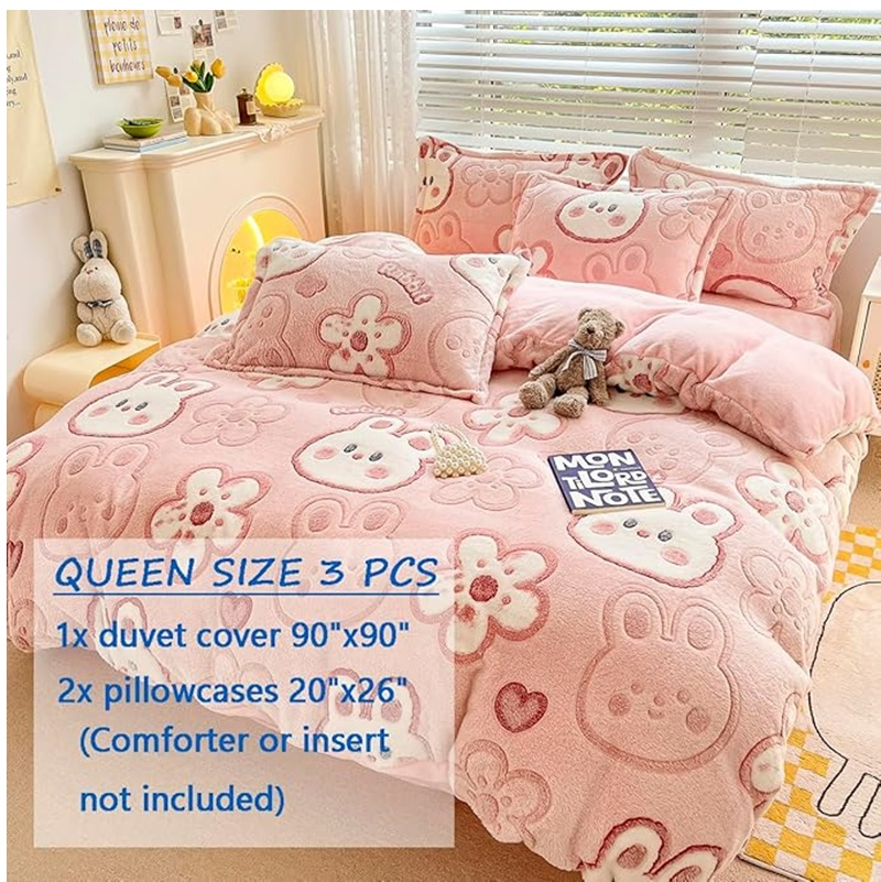 Autumn Winter Thick Warm Double Side Velvet Coral Fleece Bed Set