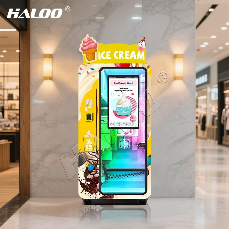 Haloo Vending Machine 24 Hours Soft Serve Ice Cream Vending Machine Coin Qr Code Token Payment System Ice Cream Vending Machine