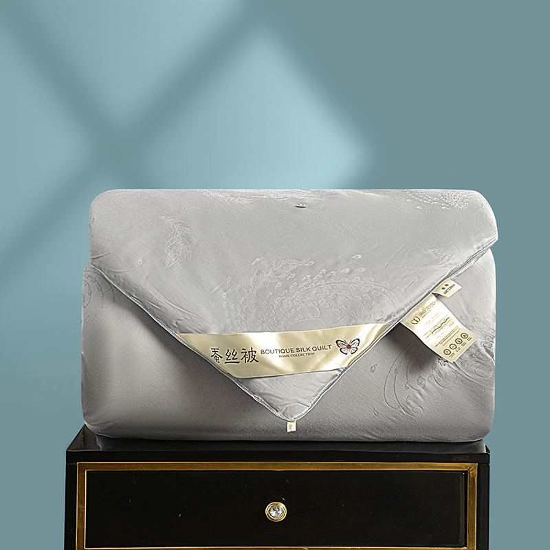 Grey Jacquard Mulberry Handmade Silkworm Silk Duvet 100% Cotton Cover China Supplier Bedding Quilt