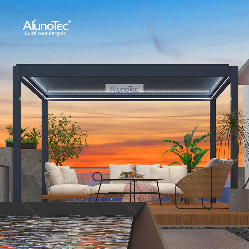 DIY Customized Heavy Duty Waterproof Louvre Roof Pavilion Outdoor Canopy Aluminium Pergola Opening Roof Gazebo with Zip Screen