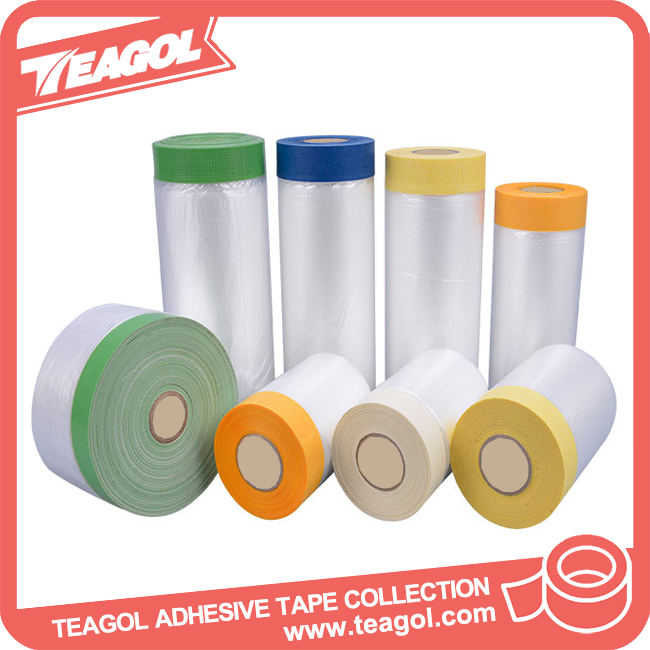 Customized Pre Taped Painter Painting Decoration Light Weight Plastic HDPE Masking Film Tape