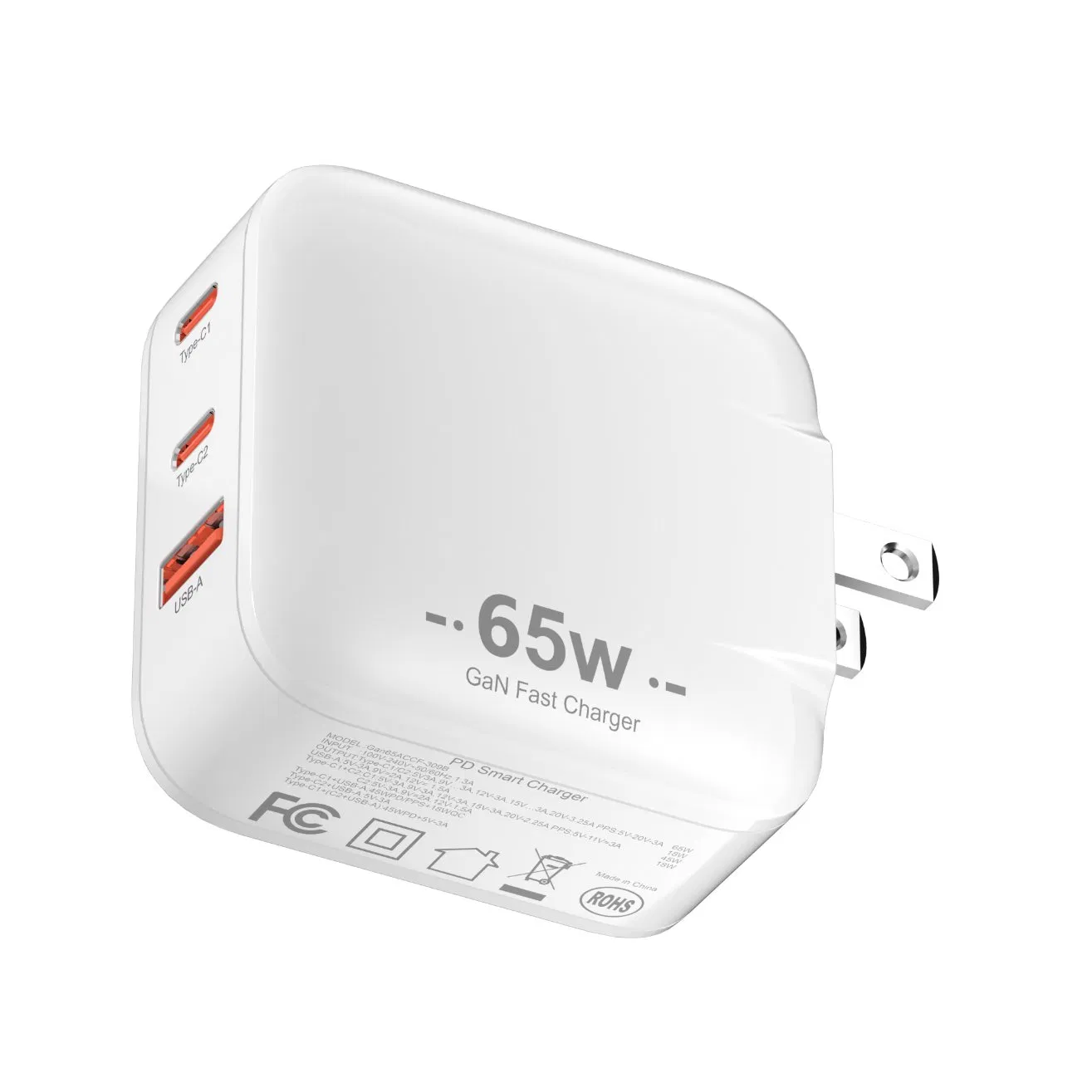 GaN зарядка 65W PD3.0 с USB-C, быстрая для телефона и ноутбука