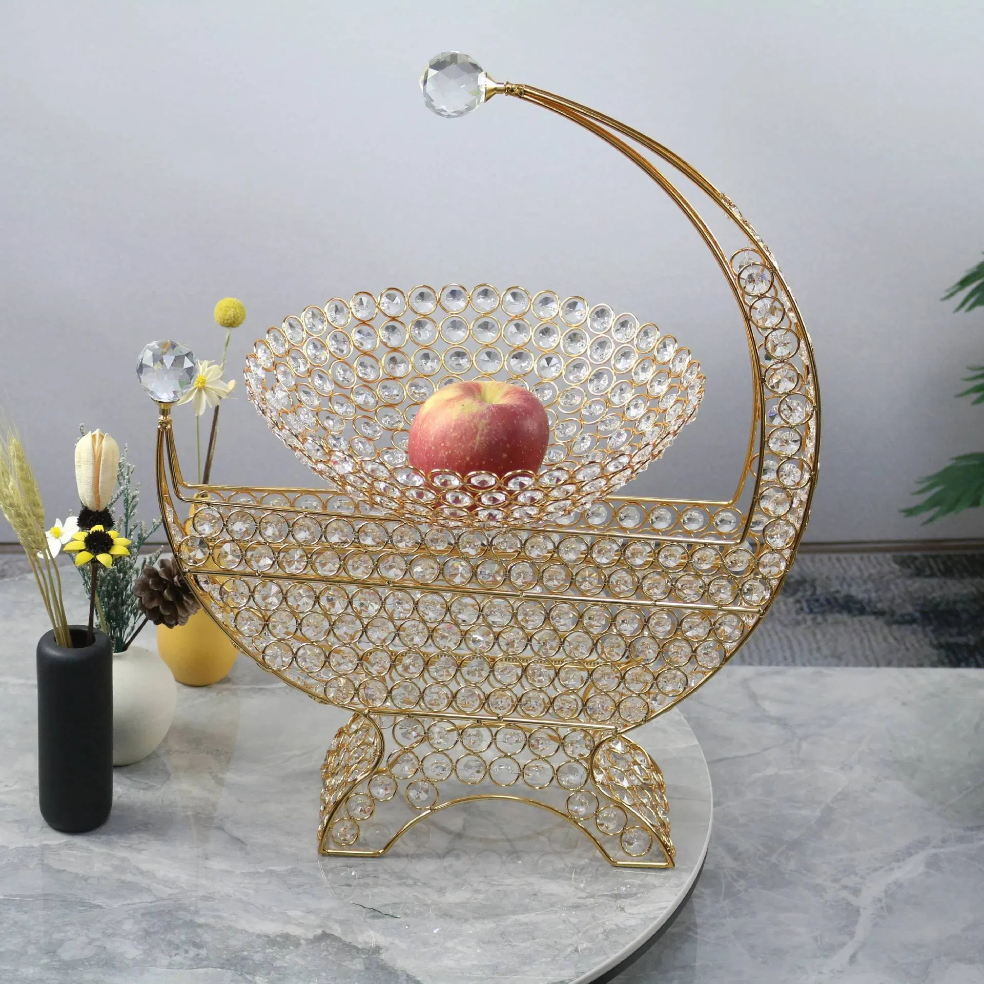 Wholesale Market Kitchen Utensils Gold Plated Iron Tray with Plastic Bowl Set Candy Tray