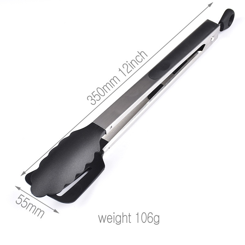 Silicone BBQ Tweezers 12" Stainless Steel Locking Salad Kitchen Food Tongs