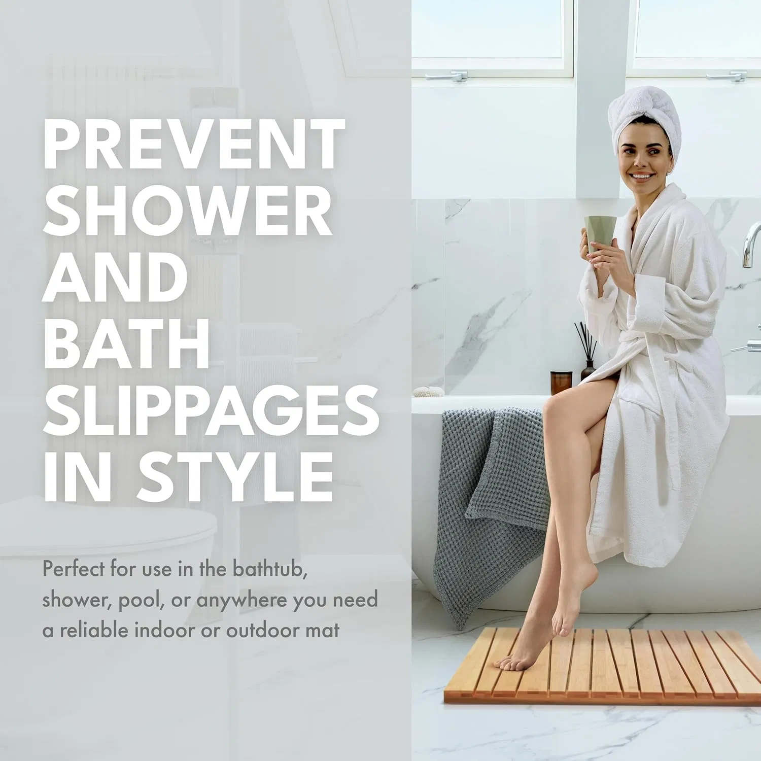 Bamboo Made Modern and Simple, Suitable for Bathrooms, Hotel Bathrooms, Anti Slip Bamboo Bathroom Mats