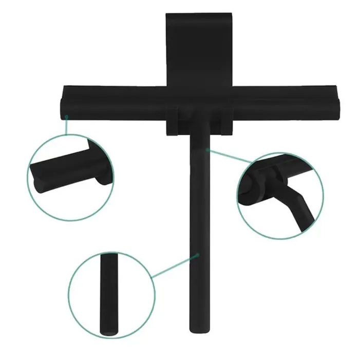 Non-Slip Aluminum & Rubber Handle Household Scraper Glass Silicone Shower Cleaner Wiper with Hook Bathroom Car Window Cleaning