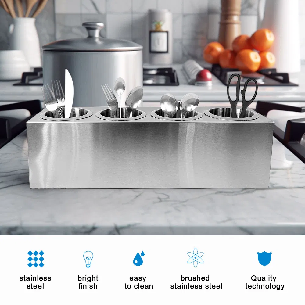 Daosheng Kitchen Stainless Steel 4-Grid Utensil Holder Flatware Cylinder Storage Caddy