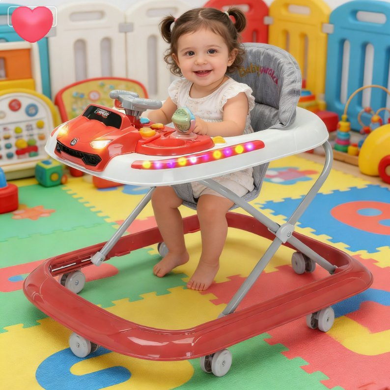 Baby Walker with Car-Shaped Design and Dynamic Music