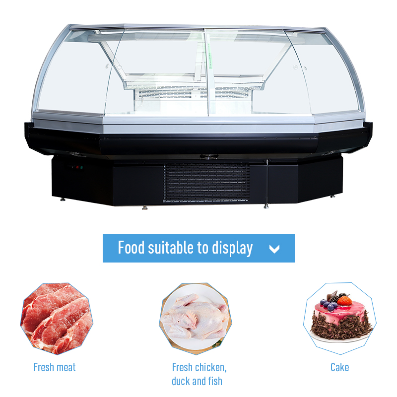 Commercial Supermarket Refrigeration Equipment Meat/Fruit Direct Cooling Cooler Curved Glass Combination Sliding Door Service Fridge Showcase Refrigerator