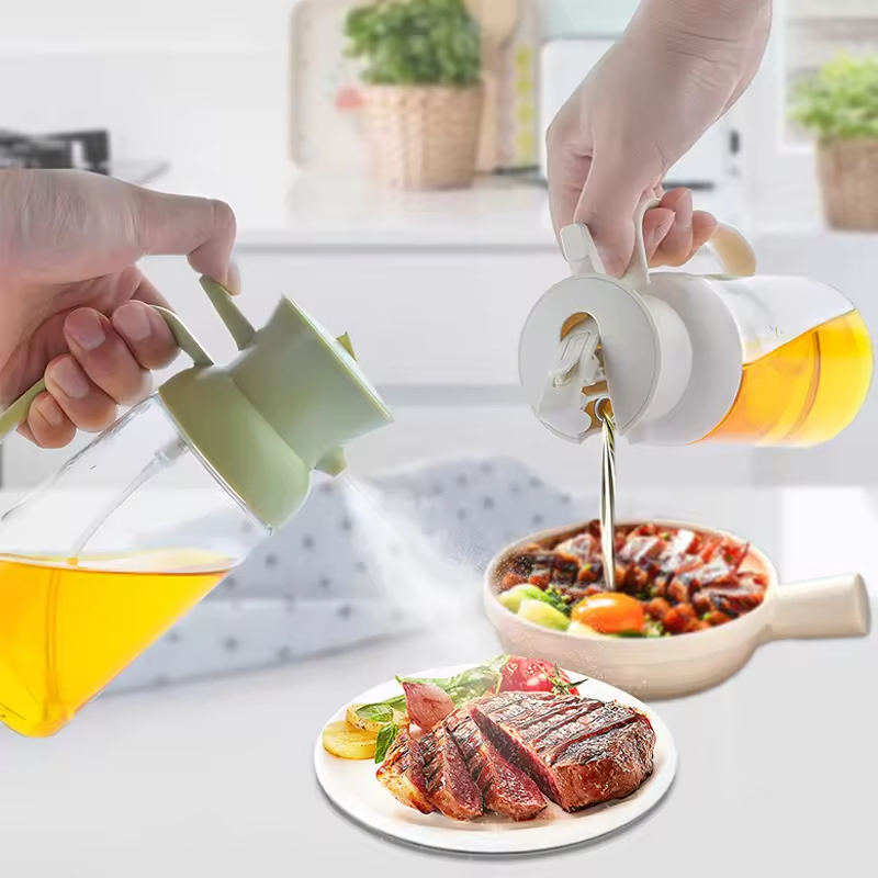 2 in 1 Oil Dispenser 470ml Oil Sprayer Glass Kitchen Cooking Sheen Spray Pot Container Bulk Olive Oil Bottle for Cooking