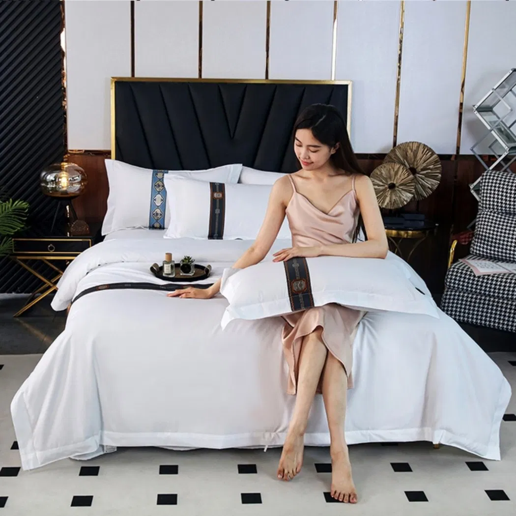 Luxuary Hotel Weaving White Cotton Sabana 3 Piezas Fabric Textile Bedding Set