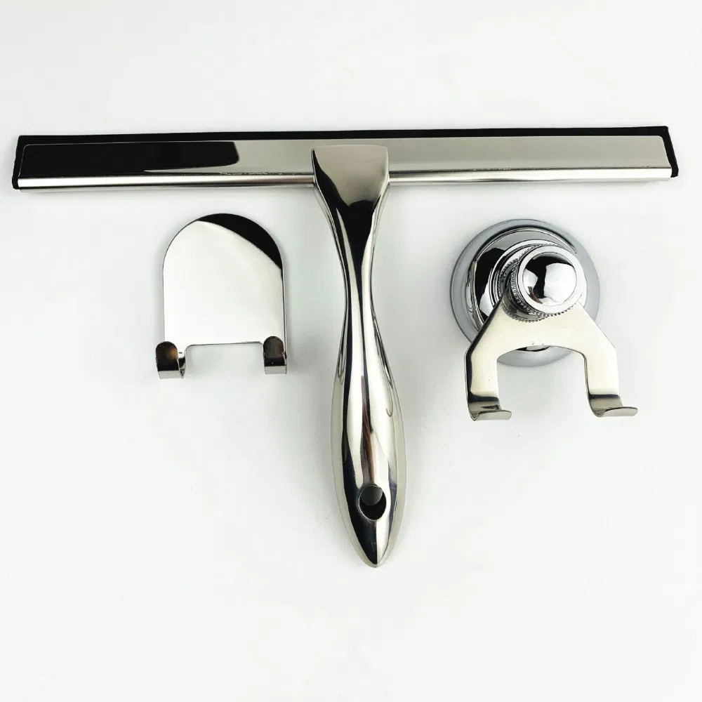 Stainless Steel Shower Squeegee for Glass Doors with 2 Adhesive Hooks Wyz26440