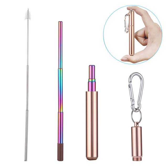 Custom Logo Stainless Steel Telescopic Drinking Straw Portable Straw