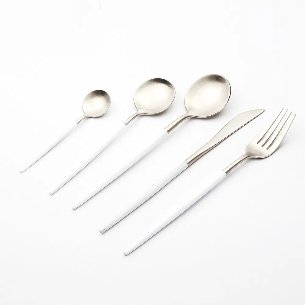 High Quality 18/10 Stainless Steel Silverware Two Tone Cutlery White and Silver Flatware Set for Wedding