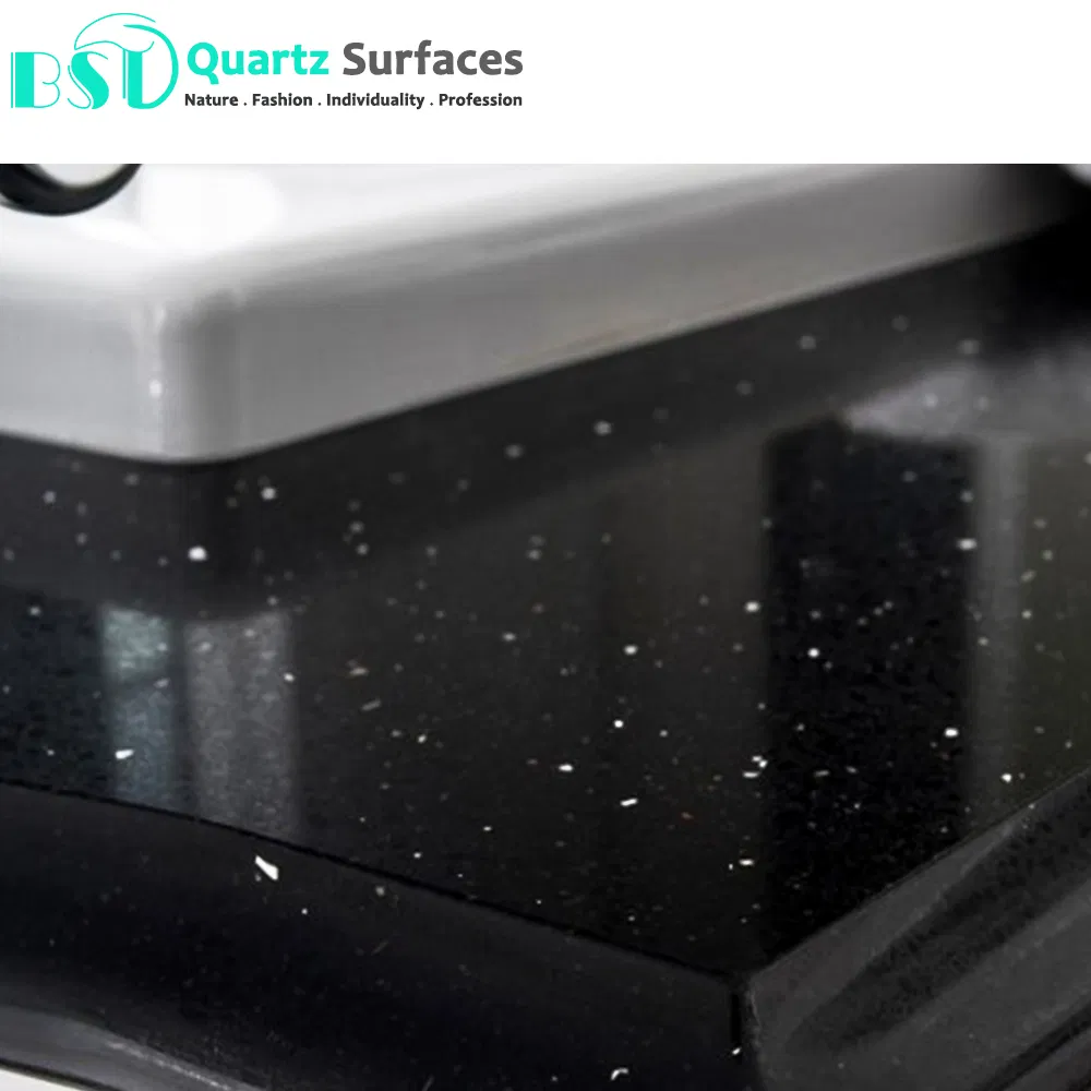 Black Sparkle Mirror Quartz Stone Slabs