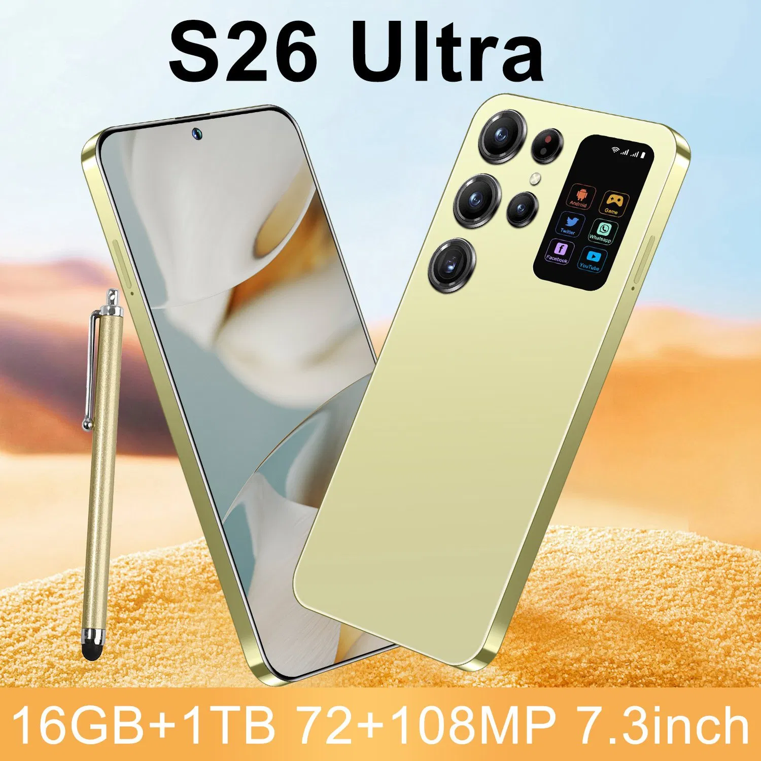 S26 Ultra, 16GB+1tb, 5g, 7.3 Inches, Mtk 6889 Processor, 72MP, 108MP, Android 14 Smartphone, Built-in Stylus, High Performance S