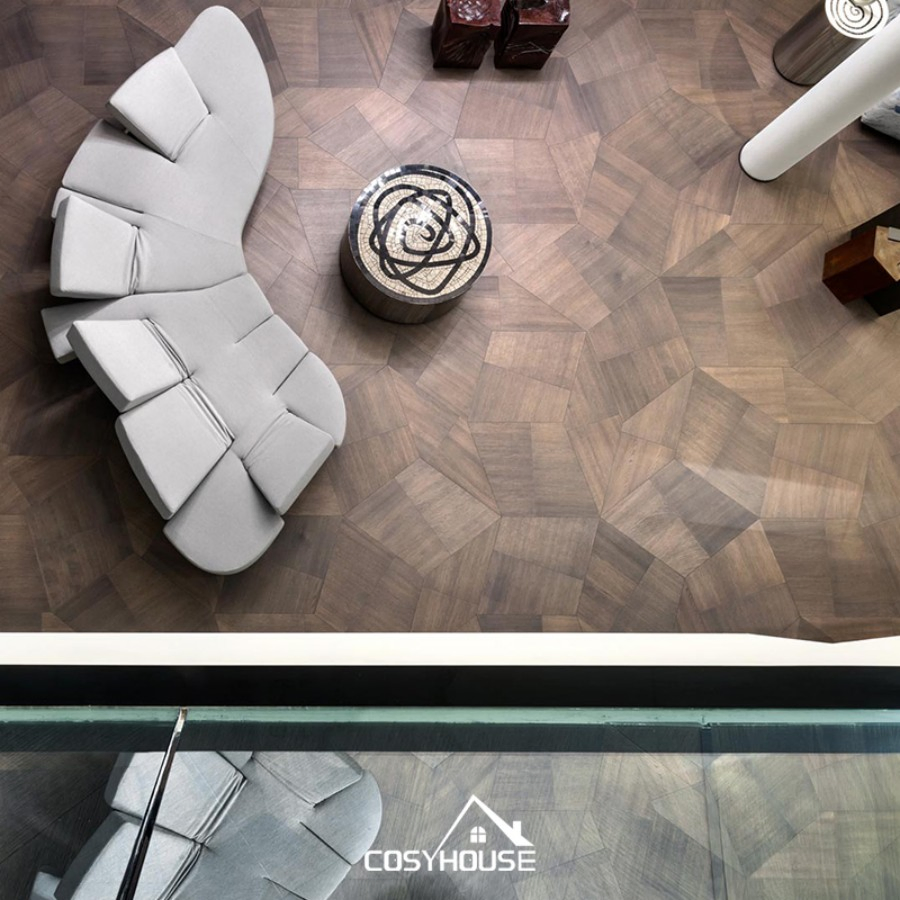 Bespoke Engineered Parquet Flooring with Floral Inlay Pattern and Wear-Resistant UV Coating for Luxury Residential Projects in Australia