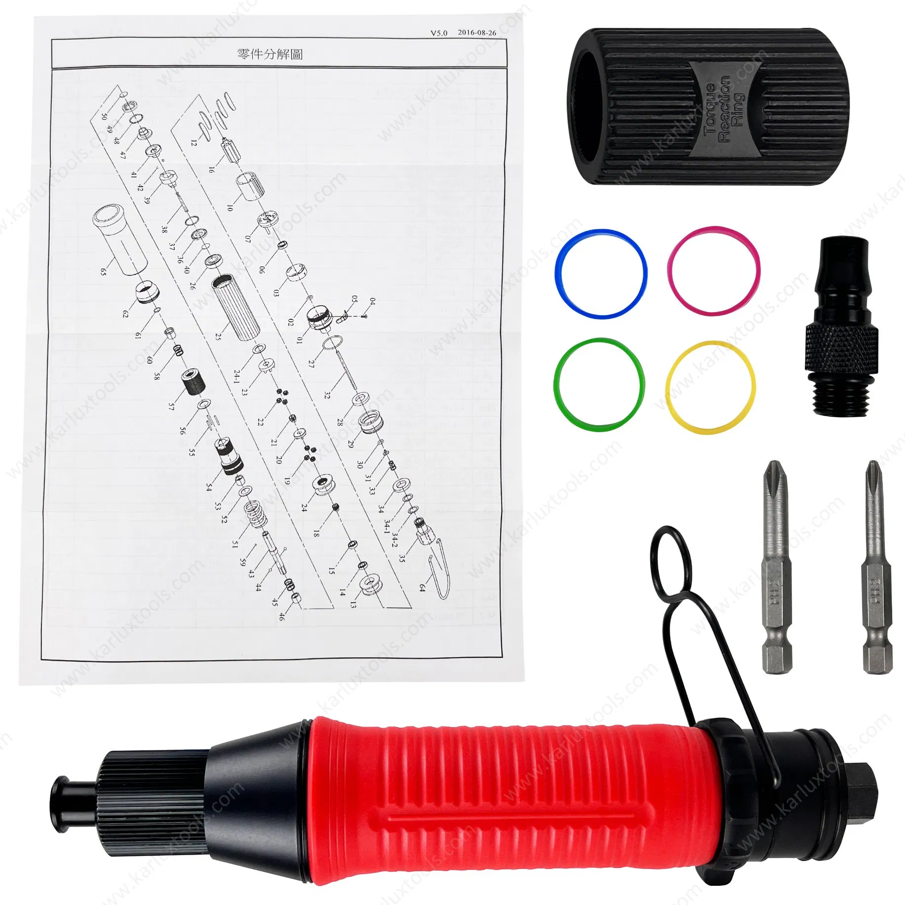 250rpm Torque Range 50-280kgf-Cm Hex 1/4" Pneumatic Assembly Tool Reversible Screwdriver Straight Air Shut-off Screwdriver