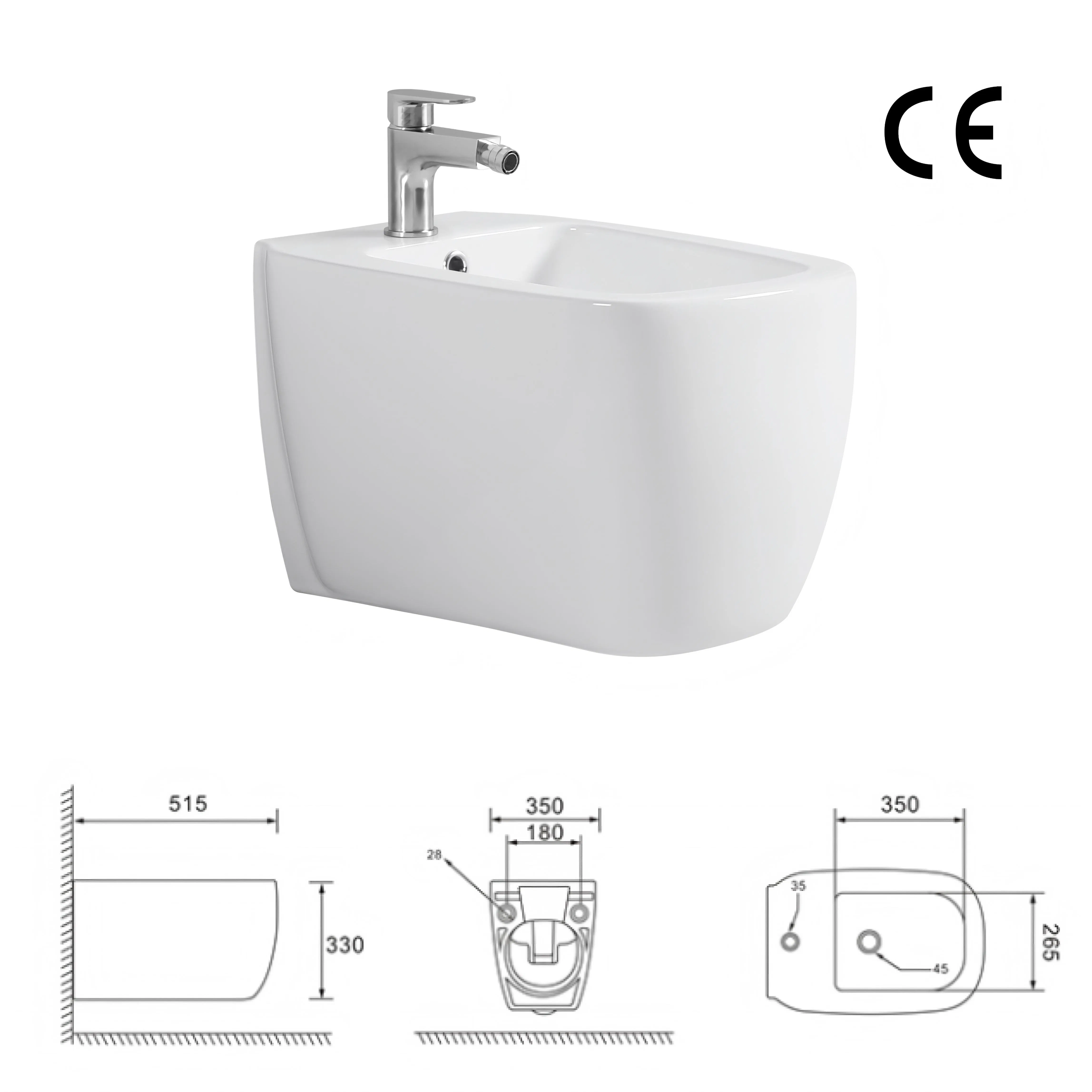 OEM European Style Bathroom White Ceramic Wall Hung Bidet for Women Washing
