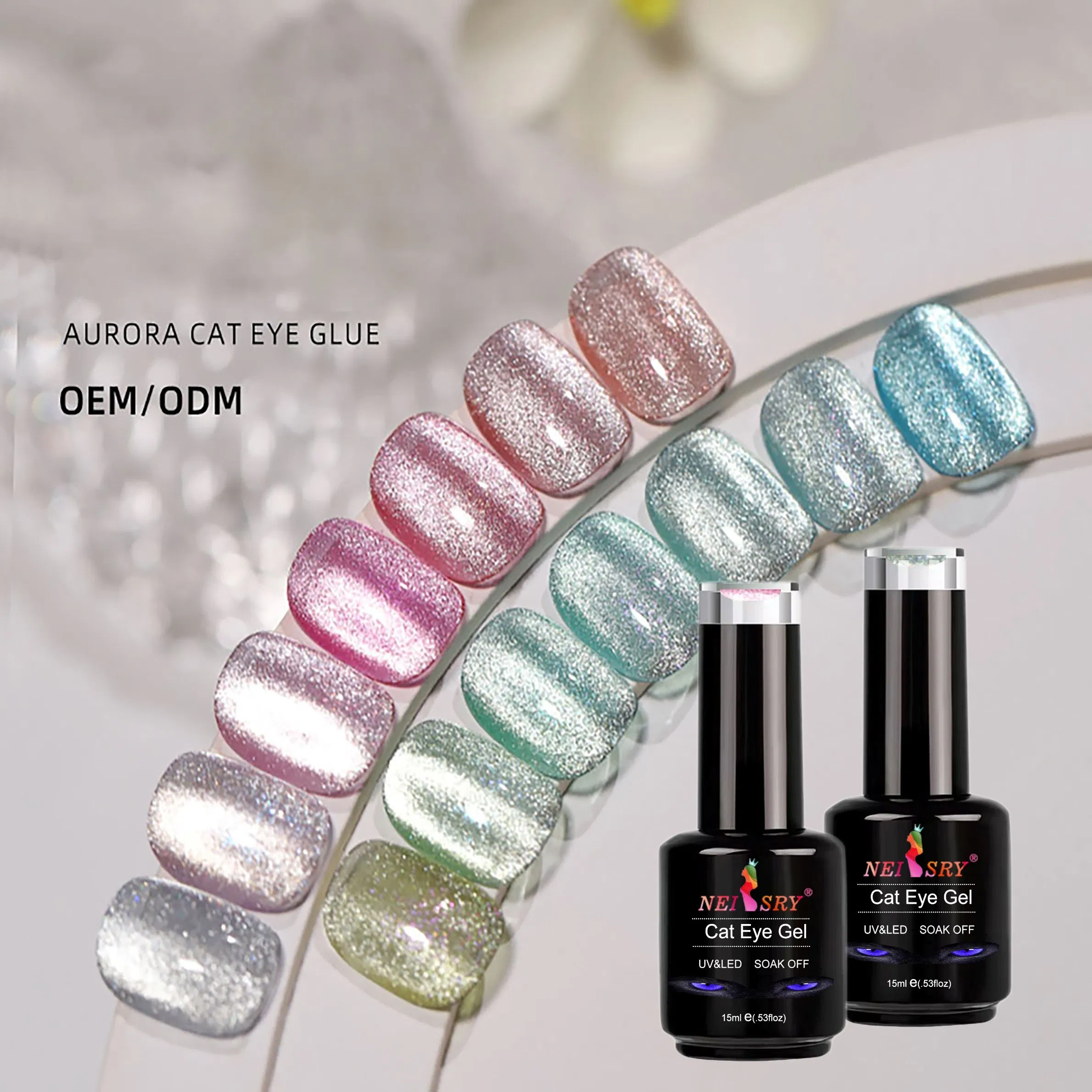 Neissry Cat Eye Gel Nail Polish Soak off UV LED Fluorescent Chameleon Blue Summer Magnetic Nail Gel Polish