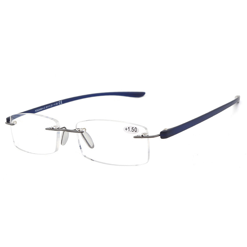 Ultra Light Metal Custom Rimless Reading Glasses with PC Temples Classic Eyewear
