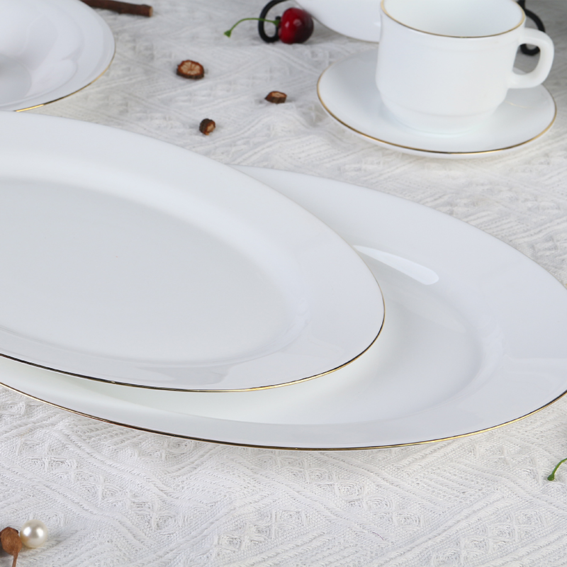 Opal Glassware Dining Plate with Elegant Gold Rims