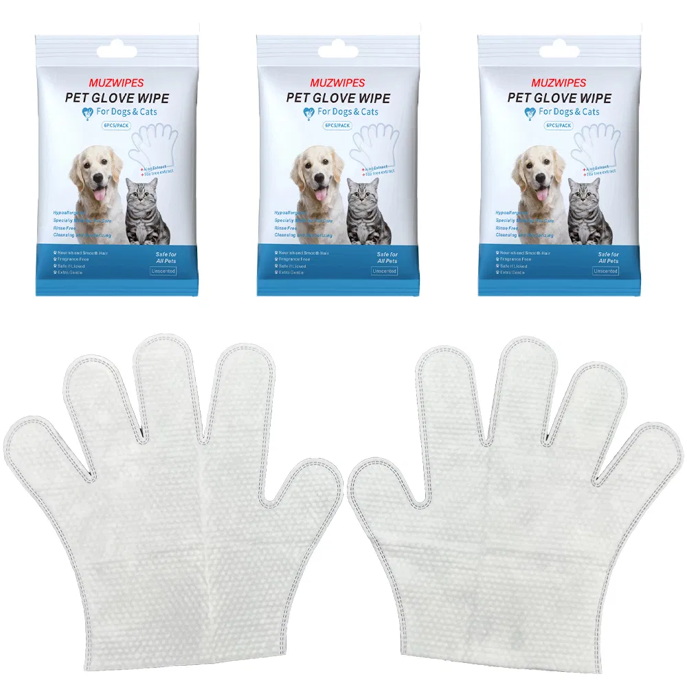No-Rinse Hypoallergenic Deodorizing Pet Cleaning Bathing Gloves Wet Wipes for Dogs and Cats