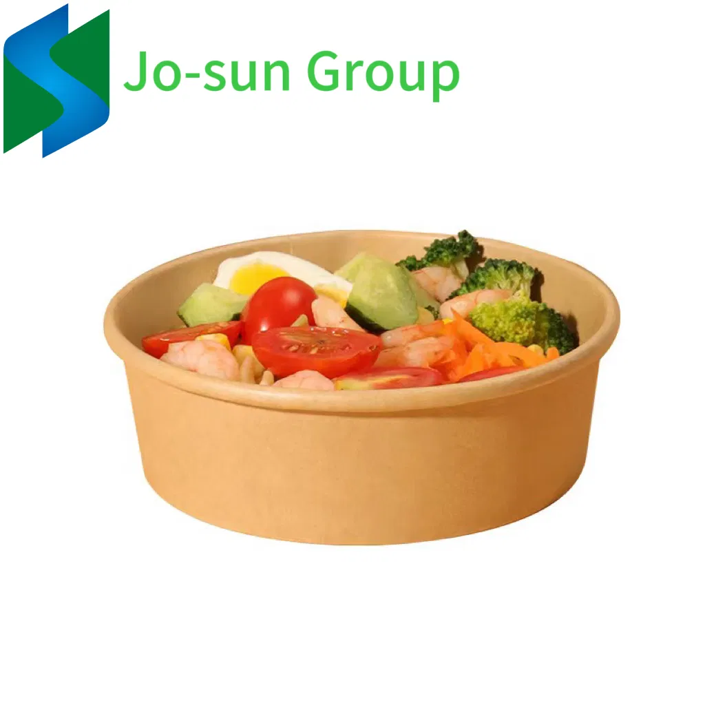 Jo-Sun Take Away Paper Container Salad Bowls 500 Ml 750 Ml Disposable Kraft Paper Round Bowl for Food Packaging