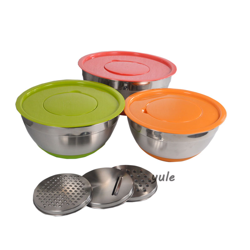 Colorful Non-Slip Design Silicone Bottom Stainless Steel Mixing Bowl Kitchenware