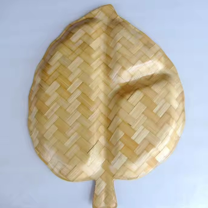 Bamboo Leaf Snack Tray Bamboo Weaving Tray Dish for Nuts