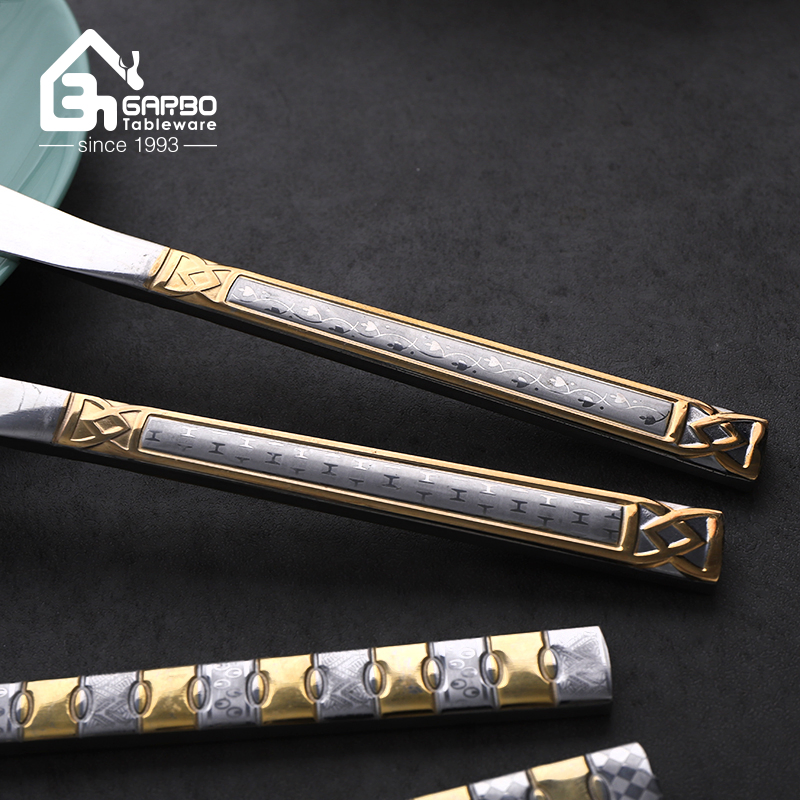 Factory Cheap Price Mirror 410 Stainless Steel Dinner Knife Sharp Steak Knife with Gold Plating Handle