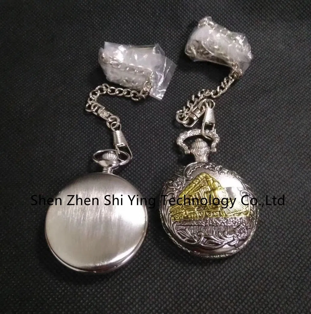 OEM / ODM Engraved Brushed Polished Silver Tone Pocket Watch with Date