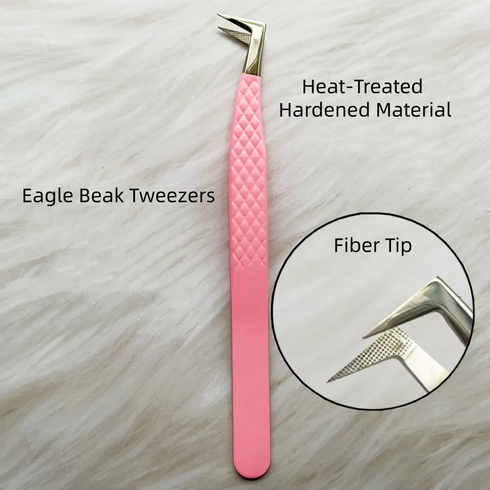 Professional Sharp Angled Curved Slanted Pink Fiber Tip Lash Eyelash Extension Tweezers