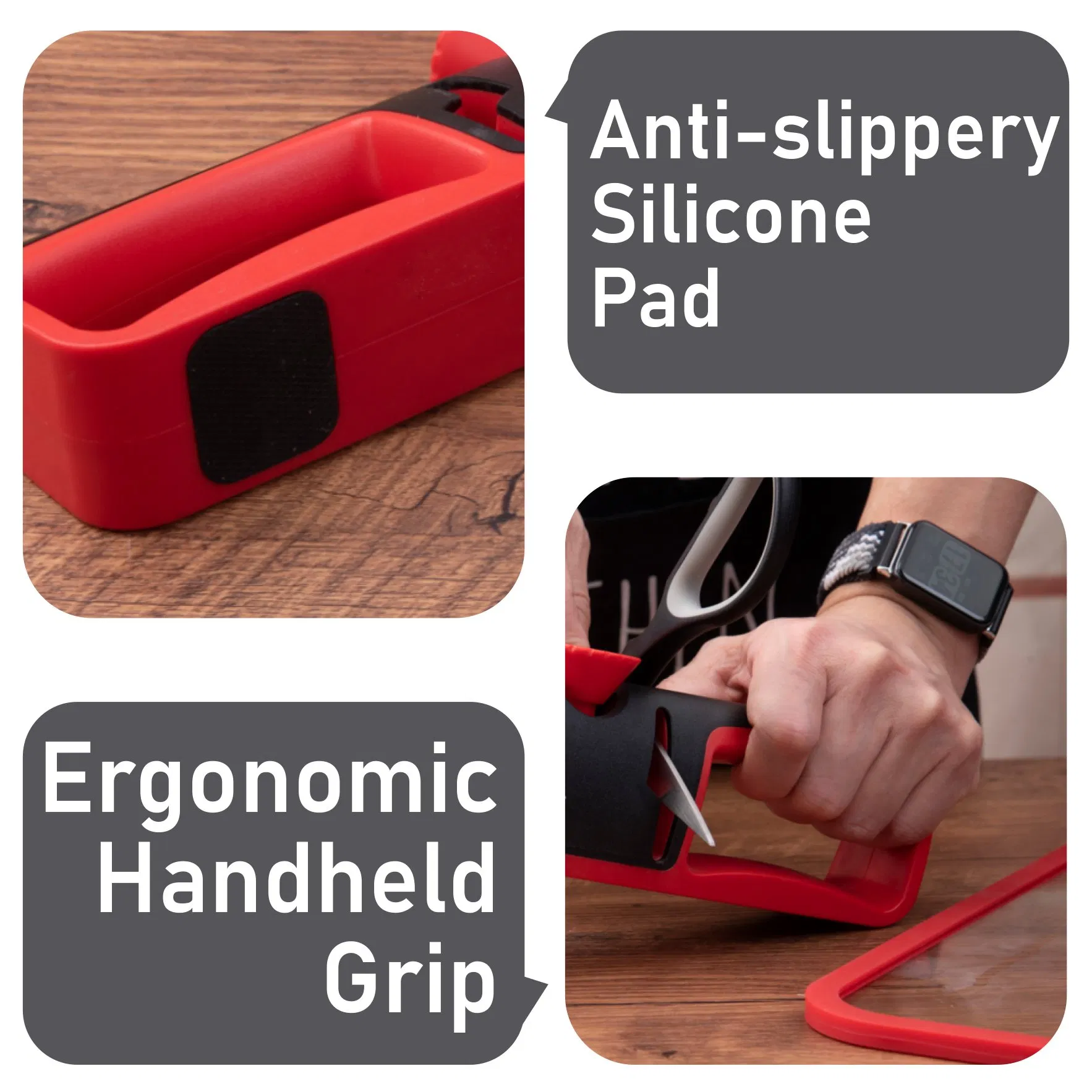 Adjustable Manual Knife Sharpener 3 Stage Scissor Slot Non Slip Ergonomic Grip