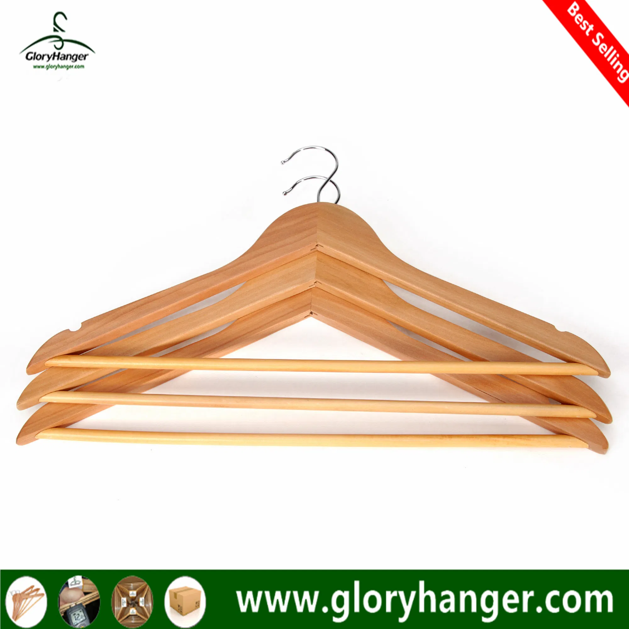 A Grade Wholesale Top Wooden Clothes Hanger for Man Garment Furniture Hanger with Bar