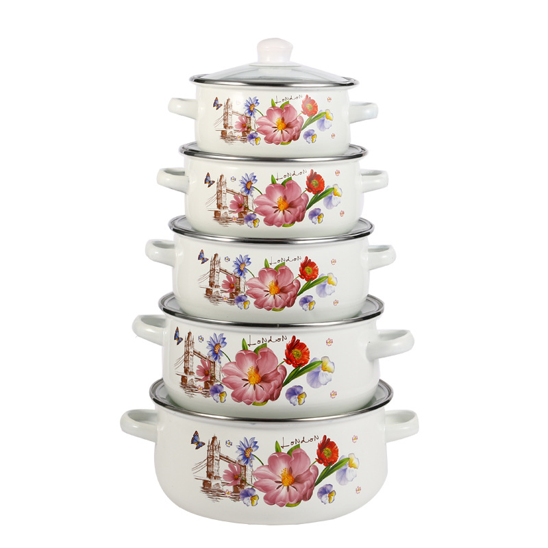 Factory Wholesale Enamel Casserole White Color Enamel Coating Custom Decal Casserole Pot Food Warmer Pot Serveing Dish Casseroles