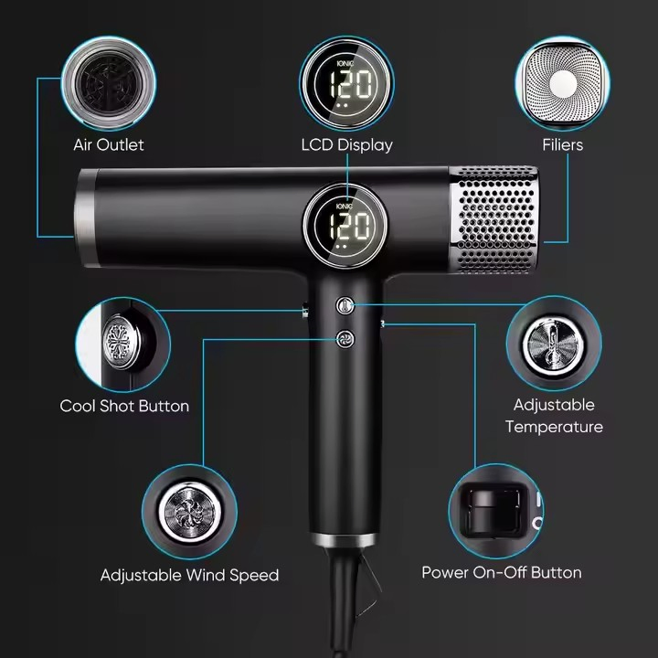 Best Selling Set Portable Quick Drying Low Noise Hair Dryer Magnetic Nozzle and Diffuser Negative Ion Hair Dryer
