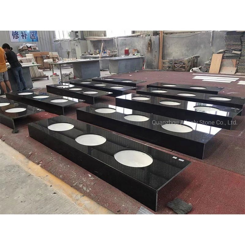 Hotel Project Design Prefab Angola Black Granite Bathroom Vanity Top with Ceramic Sink