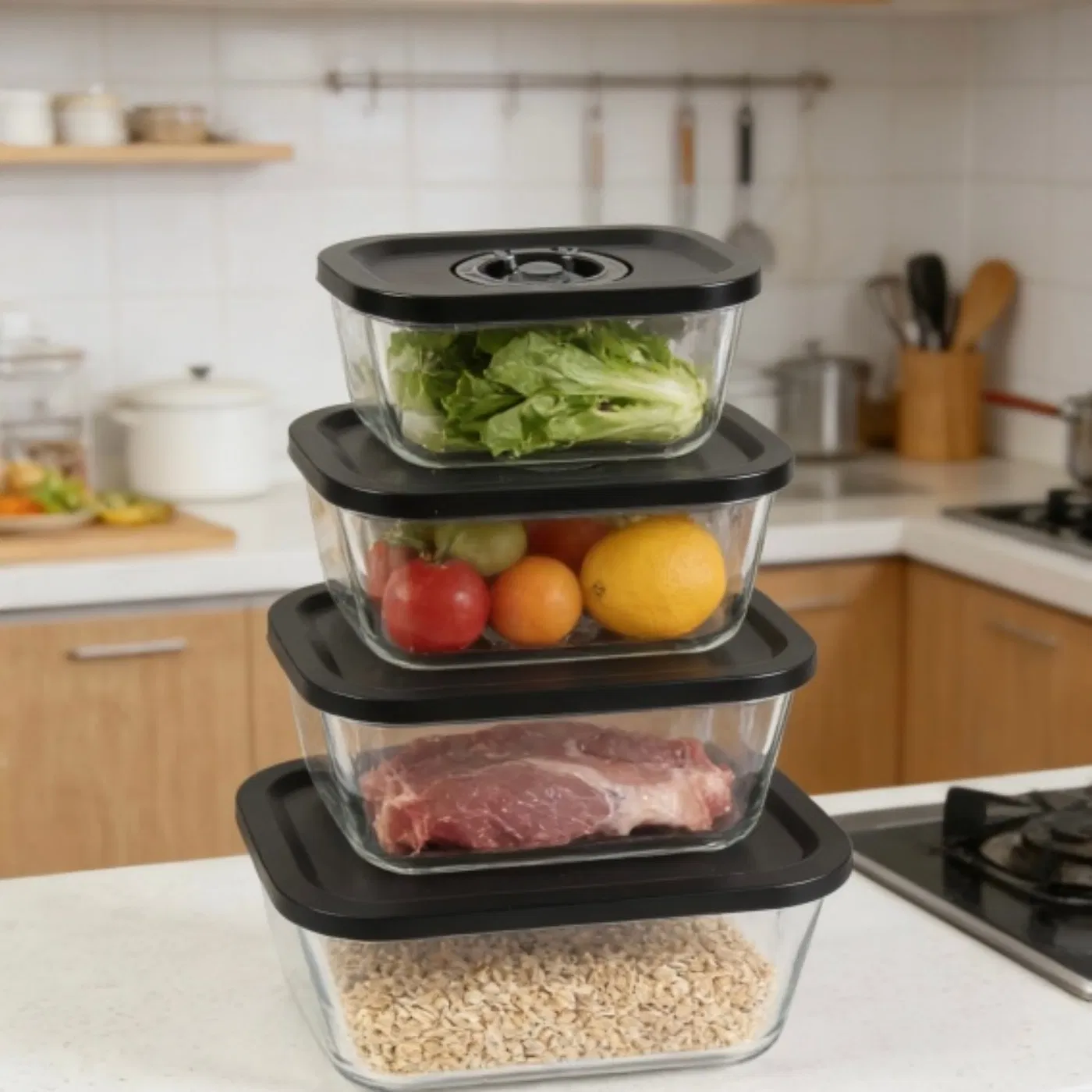 Silicone Sealing Ring Prevents Flavor Transfer Plastic Lid Lunch Glass Meal Prep Box