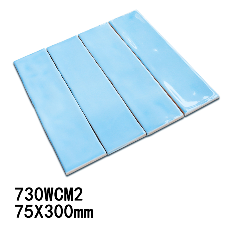 75X300mm Wavy Edge Lake Blue Glossy Subway Wall Tiles Bathroom Tiles Blue Tiles