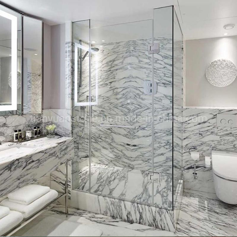 Customized Size Polish Stone Arabescato White Kitchen Tops Marble Countertops