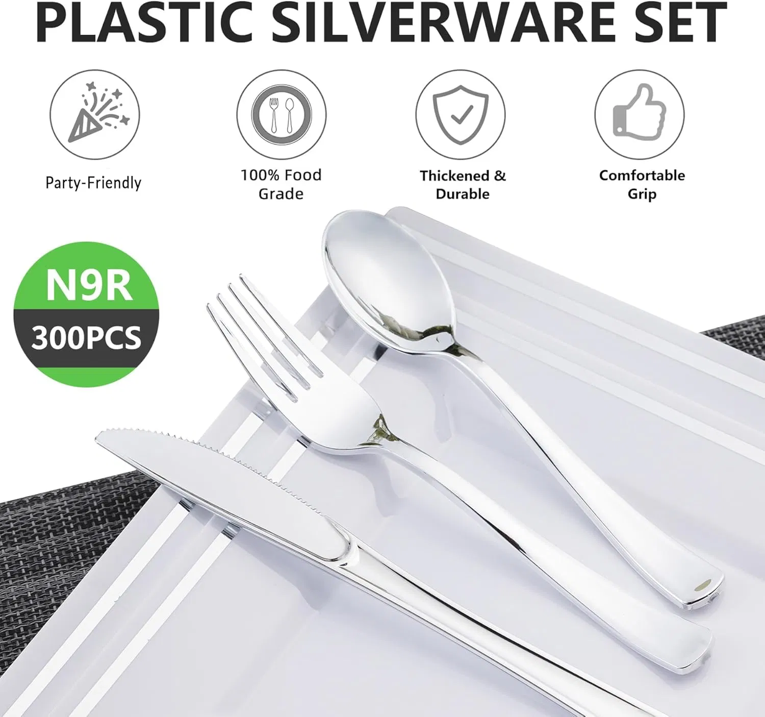 Silver Plastic Silverware Set, Disposable Cutlery Set Heavy Duty Flatware for Party, Weddings