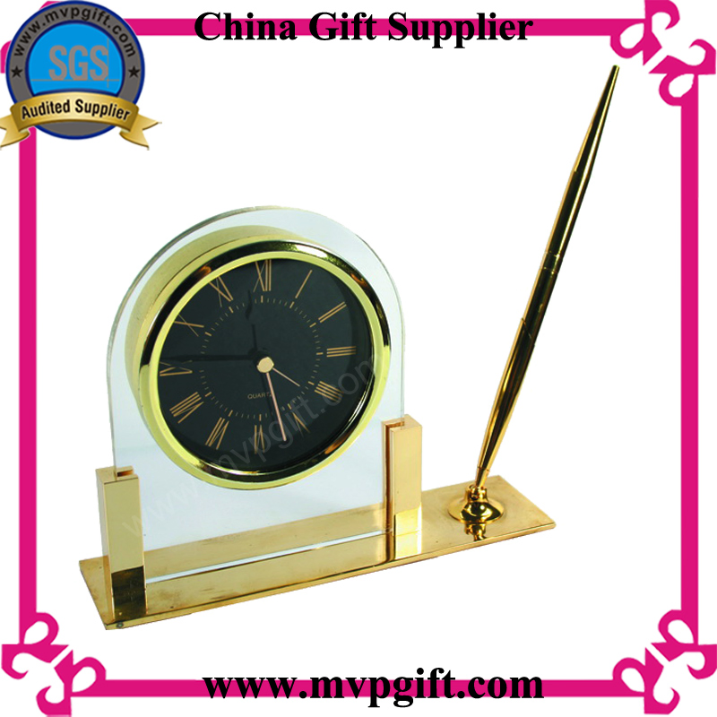 China Custom High Quality Classic Piano Effect Wood New Disign Table Wall Clock with Pen Holder