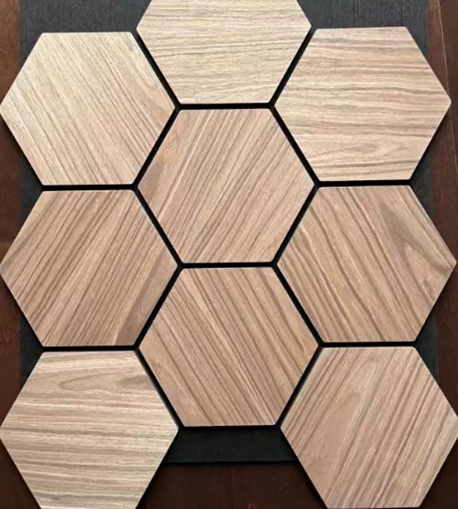 Wholesale Hexagon Absorbs Sound MDF Polyester Akupanels Slatted Wood Acoustic Panel