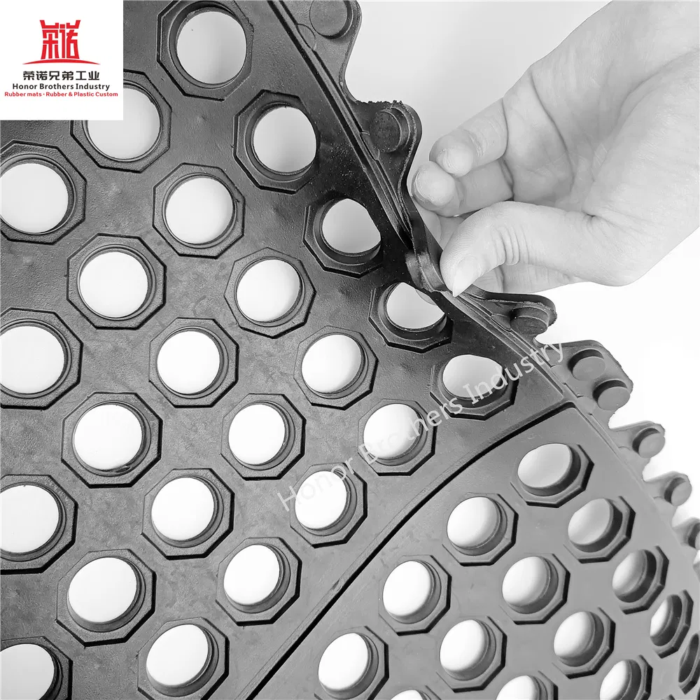 Custom Heavy-Duty Modular Interlocking Connectable Non-Slip Drainage Floor Mat, Rubber Hollow Mat