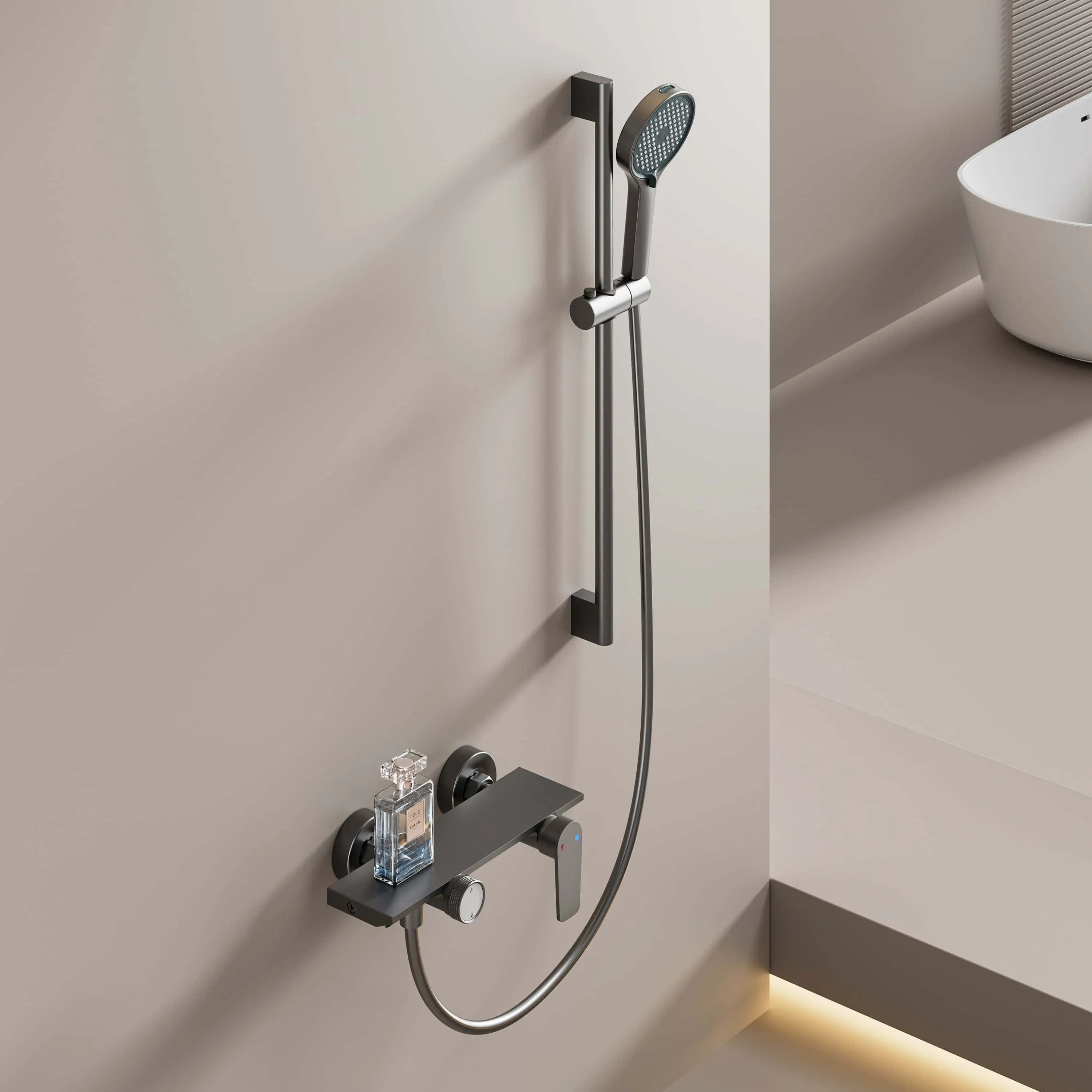 Space Aluminum & Anodized Shelf Anti-Slip 2-Function Swing Shower Set 3-Mode Handheld