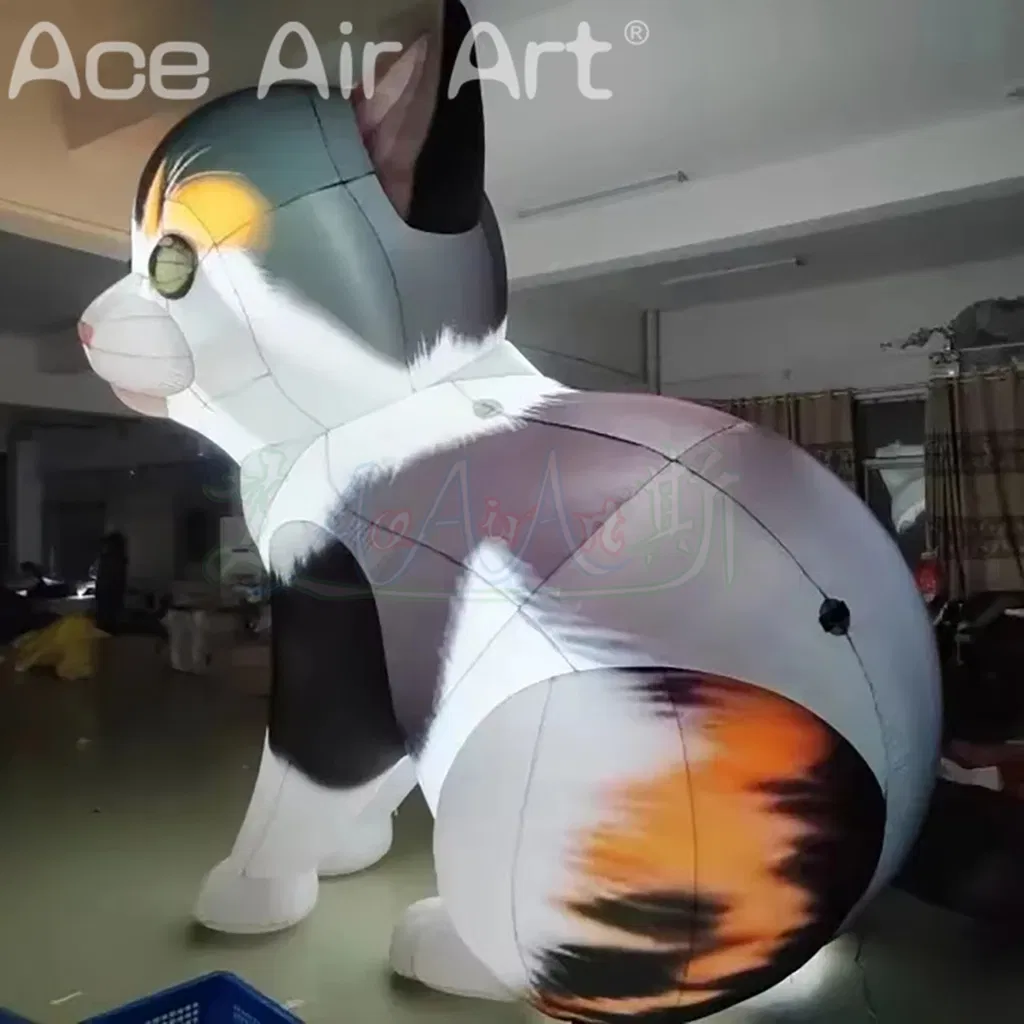 Giant Inflatable Cat Air Blow Lifelike Kitty Animal Mascot with LED Light for Outdoor Event Advertising